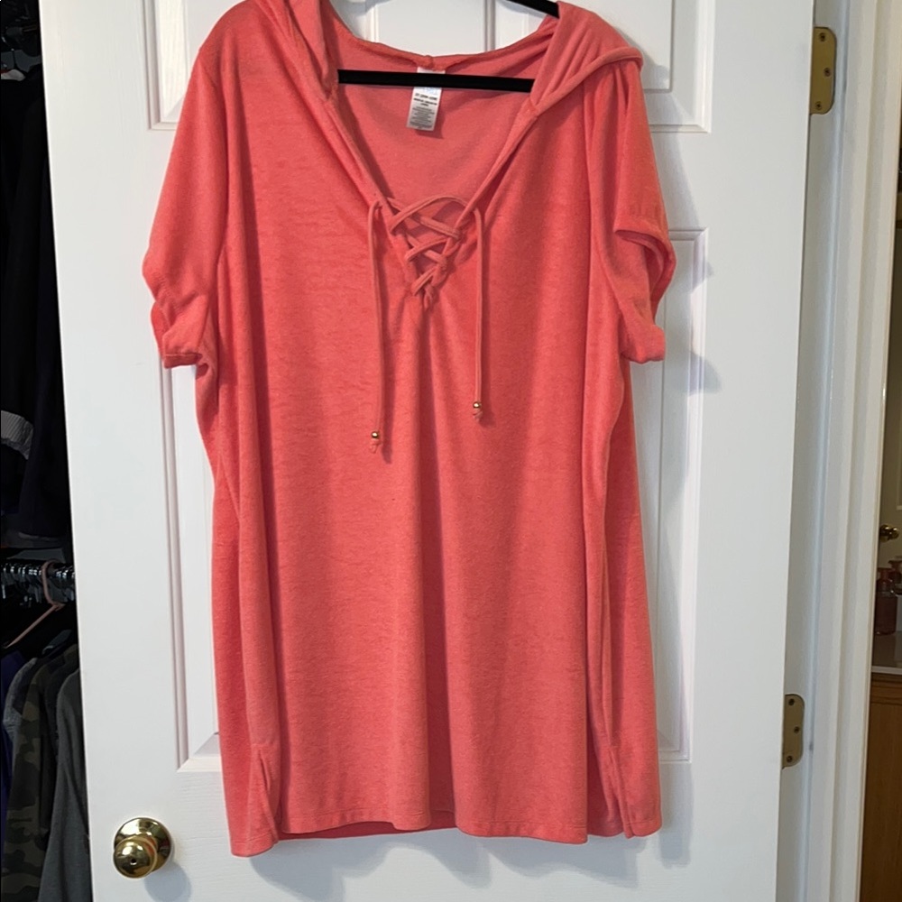 Coral Hooded Terry Beach Coverup